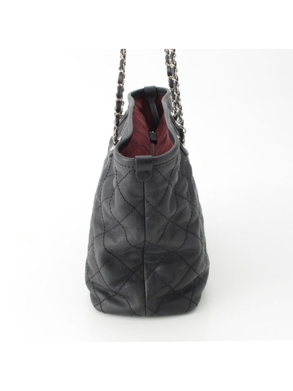 Chanel Caviar Leather Quilted Chain Shopping Tote Bag Black - Picture 4 of 10